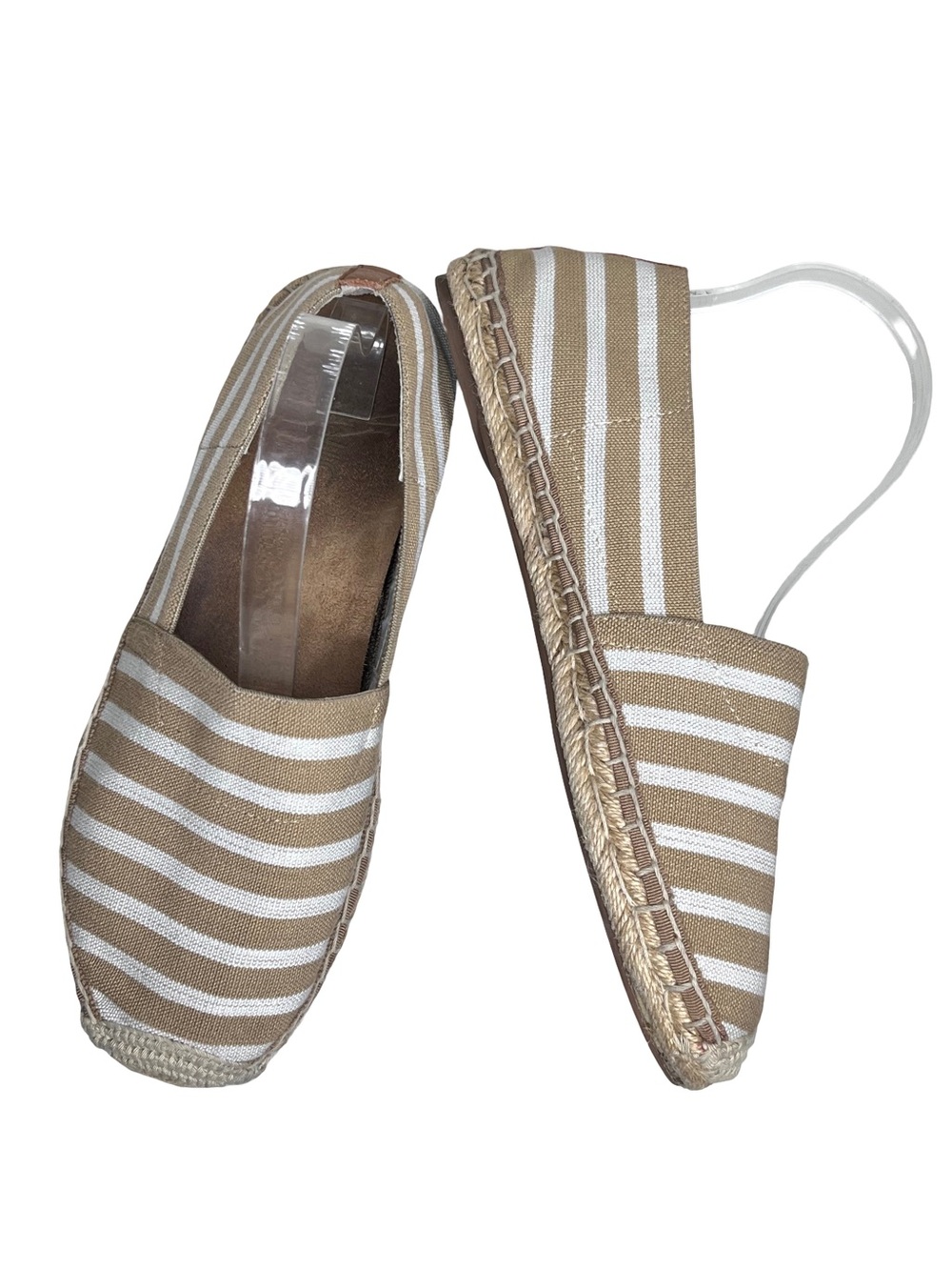 Vionic Valeri Sand Striped Nautical Coastal Resort Espadrille Flats Sz 9